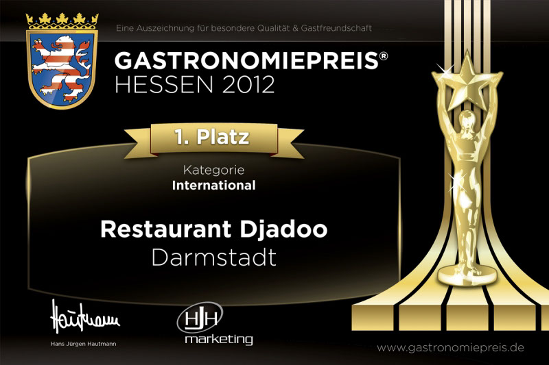 Gastronomiepreis Hessen 2012, erster Platz in der Kategorie International